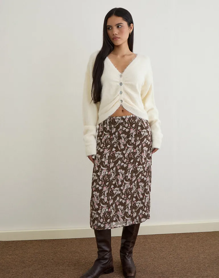 Jiyo Gathered Cardigan in Knit Ivory