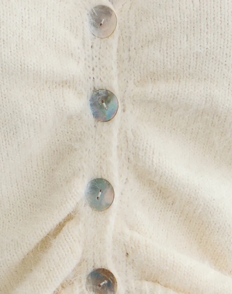 Jiyo Gathered Cardigan in Knit Ivory
