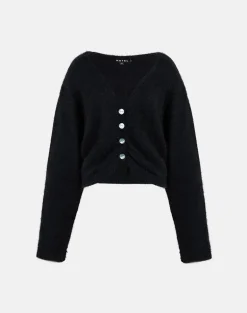 Jiyo Gathered Cardigan in Knit Black