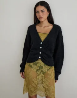 Jiyo Gathered Cardigan in Knit Black