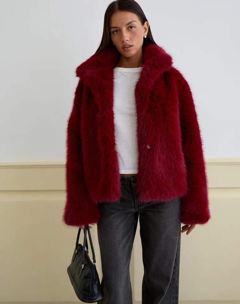 Joji Jacket in Faux Fur Cherry