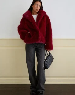 Joji Jacket in Faux Fur Cherry