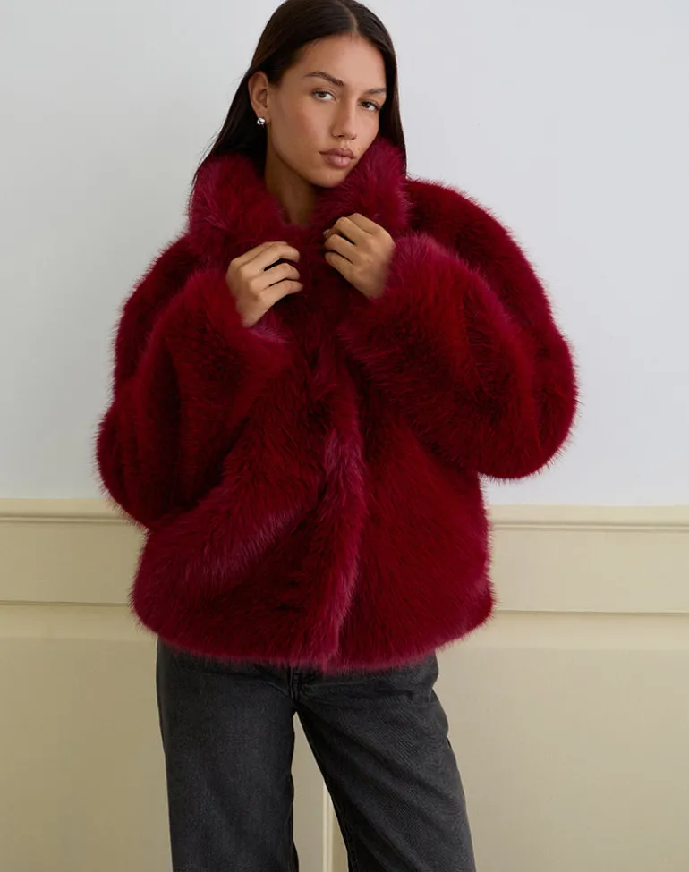 Joji Jacket in Faux Fur Cherry