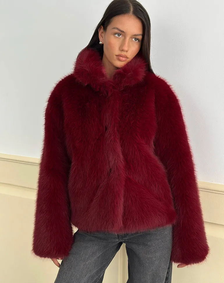 Joji Jacket in Faux Fur Cherry