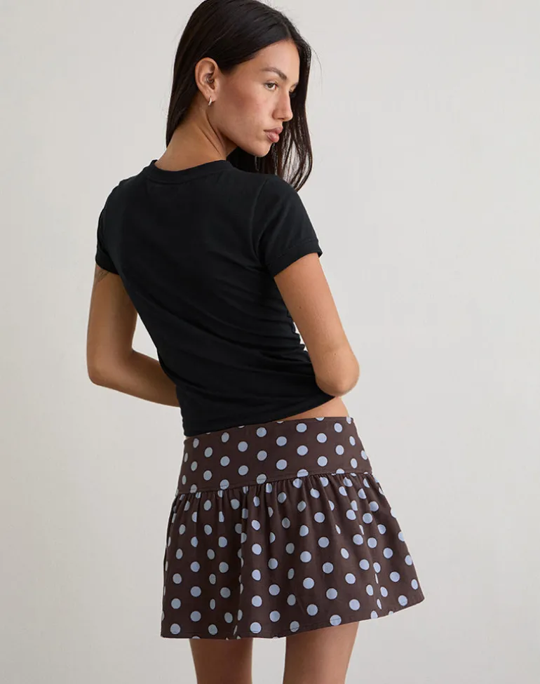 Jolea Pleated Mini Skirt in Mono Polka Brown