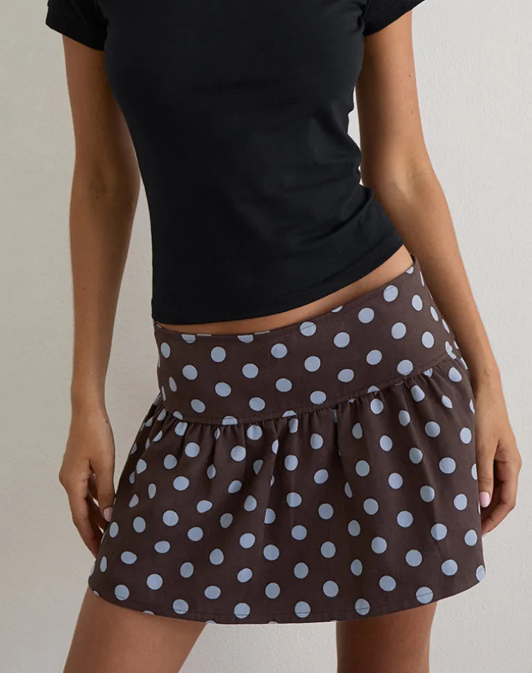 Jolea Pleated Mini Skirt in Mono Polka Brown