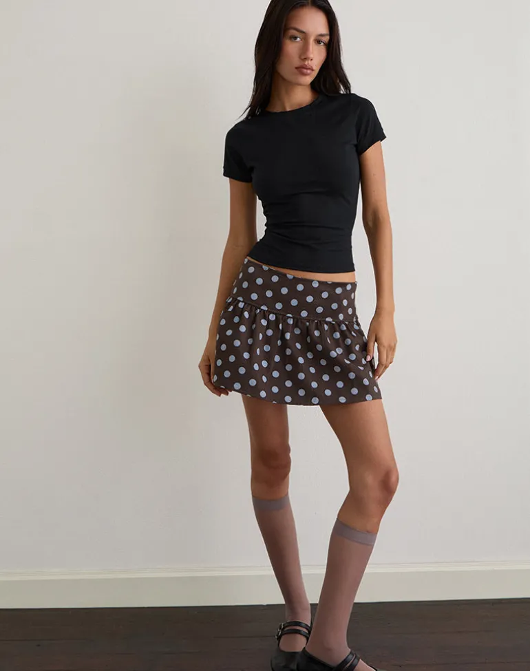 Jolea Pleated Mini Skirt in Mono Polka Brown