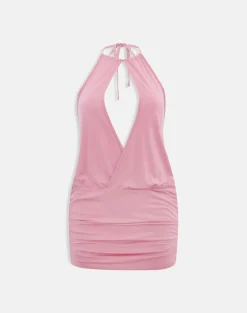 Jolicia Halterneck Mini Dress in Cupro Pink
