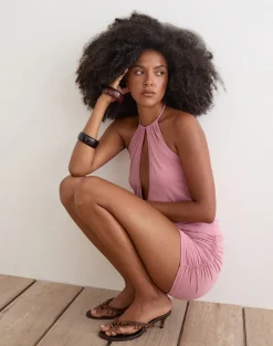 Jolicia Halterneck Mini Dress in Cupro Pink