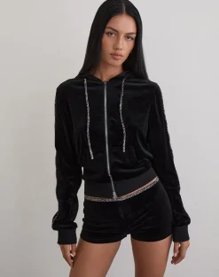 Jona Hoodie in Black with Rar Leopard Pipping