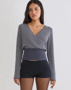 Josina Top in Knit Compact Polka Grey and Ivory