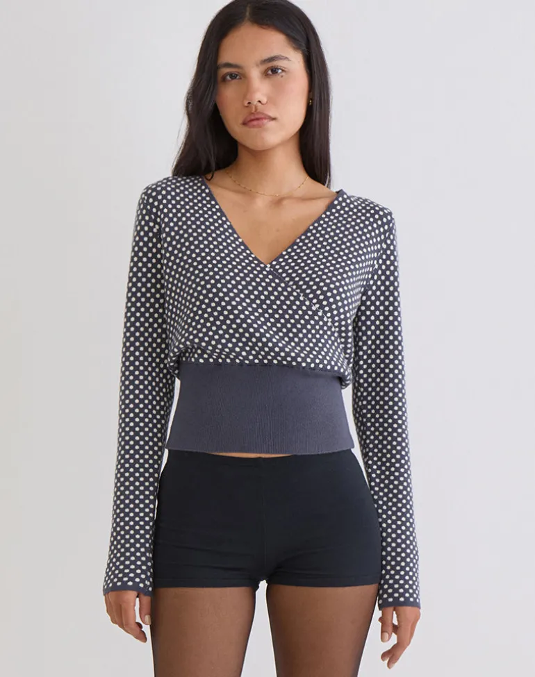 Josina Top in Knit Compact Polka Grey and Ivory