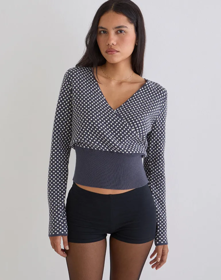 Josina Top in Knit Compact Polka Grey and Ivory