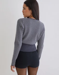 Josina Top in Knit Compact Polka Grey and Ivory