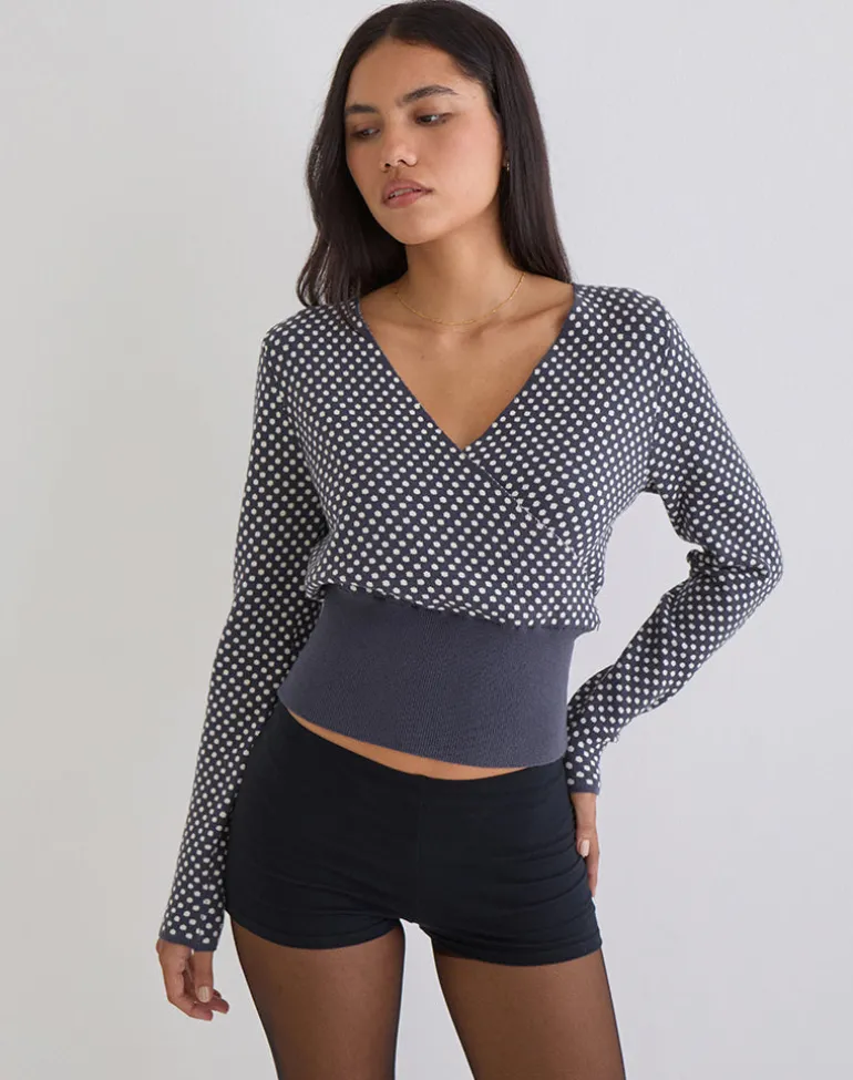 Josina Top in Knit Compact Polka Grey and Ivory