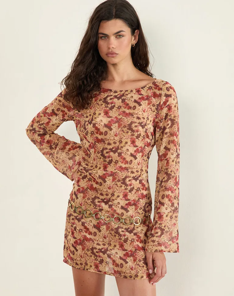 Jovia Mini Dress in Chiffon Rusty Flower
