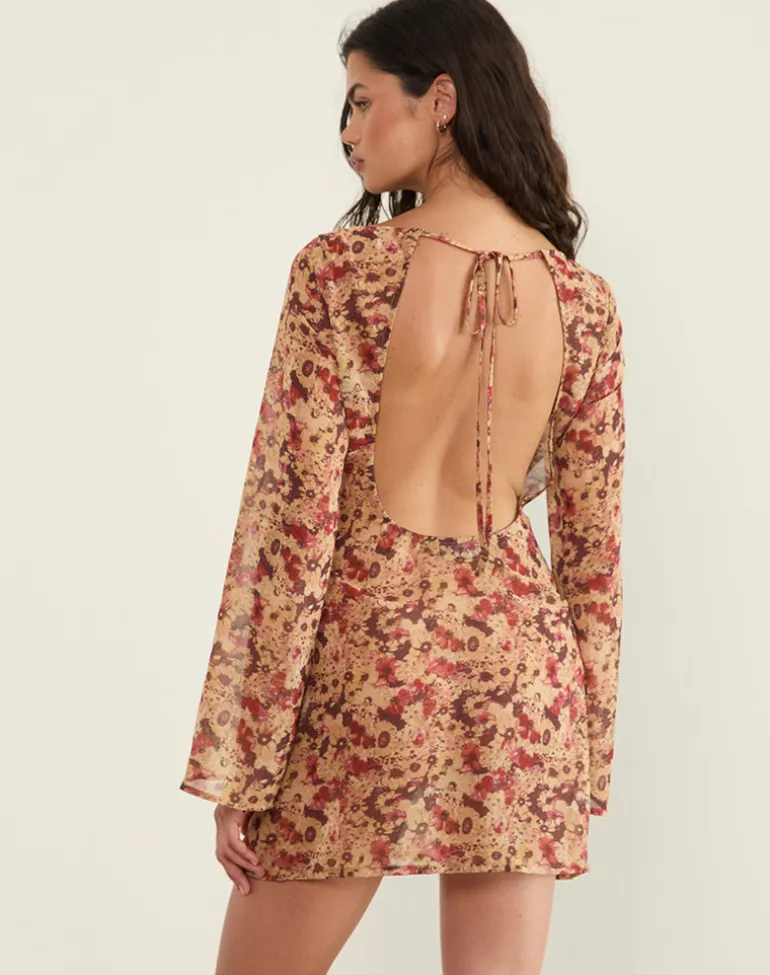 Jovia Mini Dress in Chiffon Rusty Flower