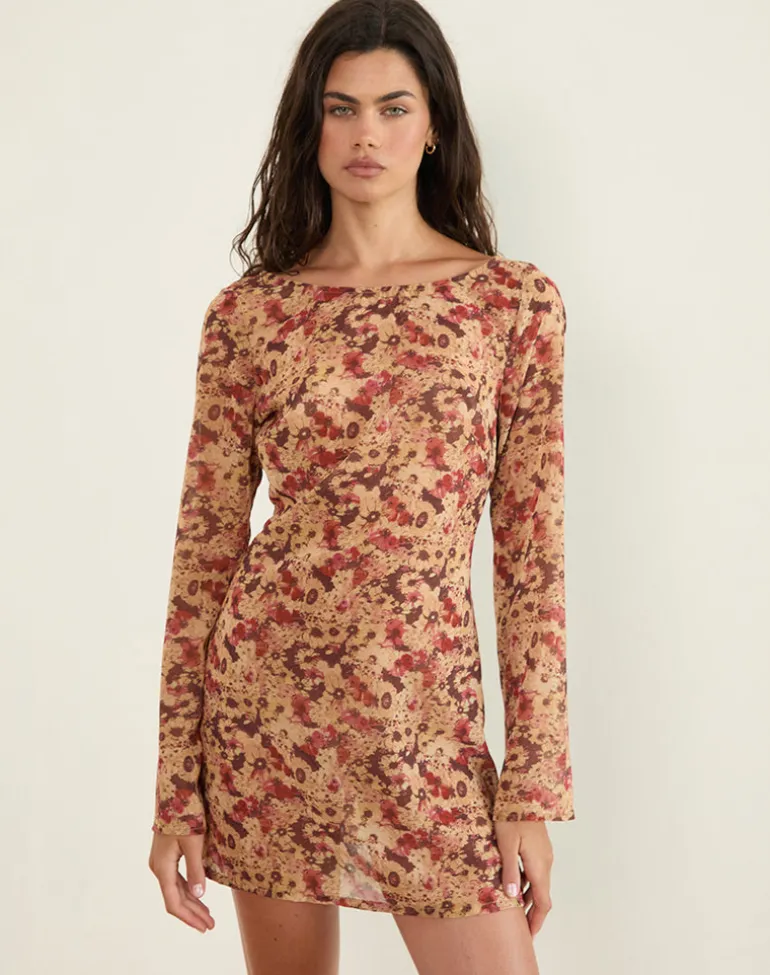 Jovia Mini Dress in Chiffon Rusty Flower