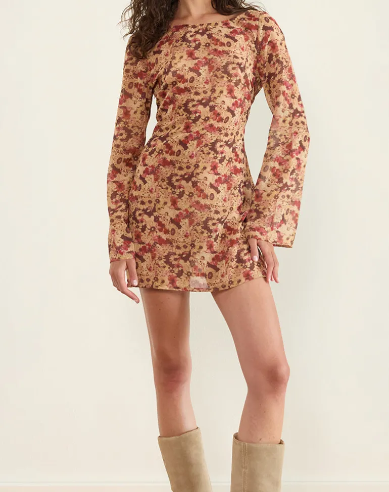 Jovia Mini Dress in Chiffon Rusty Flower