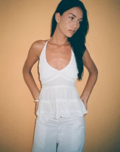 Juanita Frill Halterneck Top in Crochet White