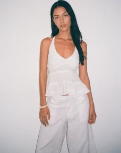Juanita Frill Halterneck Top in Crochet White