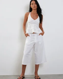 Juanita Frill Halterneck Top in Crochet White