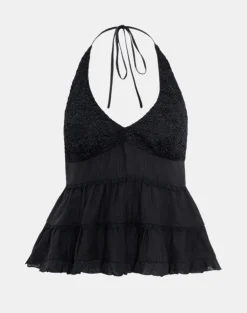 Juanita Frill Halter Neck Top in Black