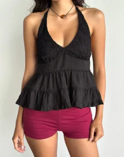 Juanita Frill Halter Neck Top in Black