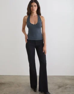 Jugo Halterneck Top in Ocean Storm with Eyelets