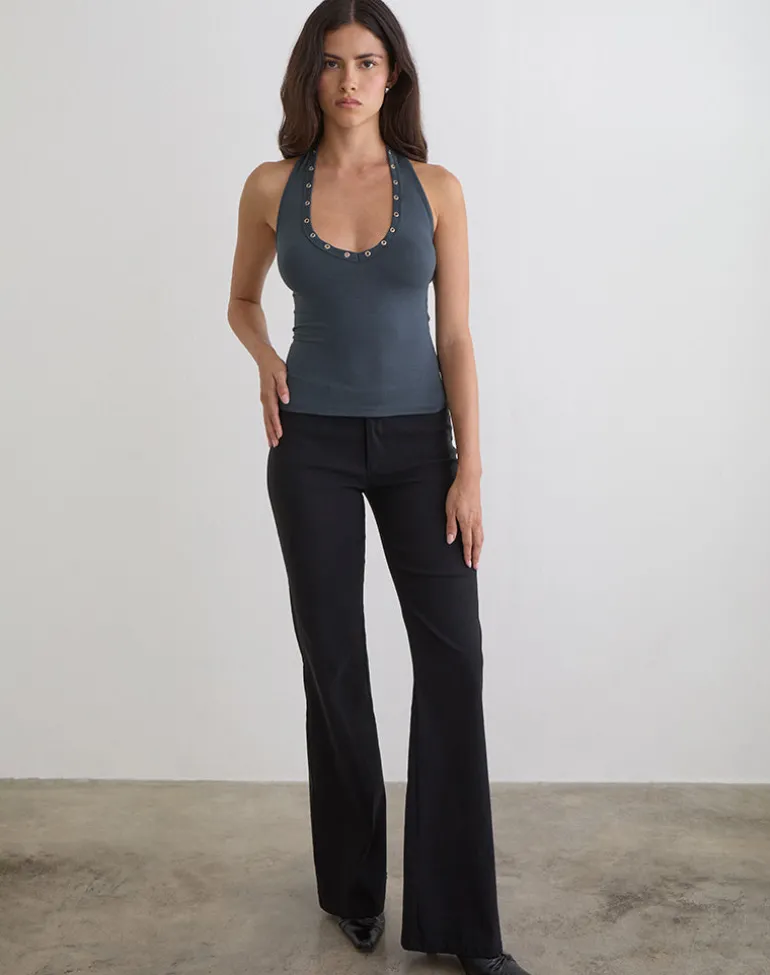 Jugo Halterneck Top in Ocean Storm with Eyelets