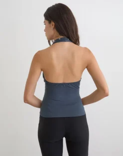 Jugo Halterneck Top in Ocean Storm with Eyelets