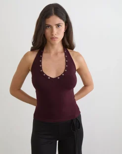 Jugo Halterneck Top in Redwood with Eyelets
