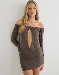 Julitte Mini Dress in Cupro Dark Brown