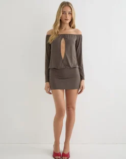 Julitte Mini Dress in Cupro Dark Brown