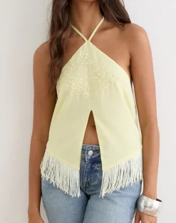 Junaya Top in Lemon with Vintage Bloom Embroidery