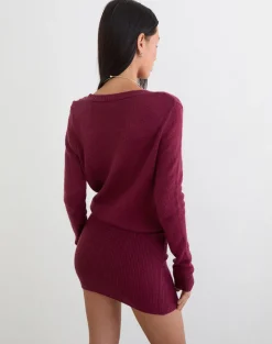 Junbi Wrap Mini Dress in Knit Wine
