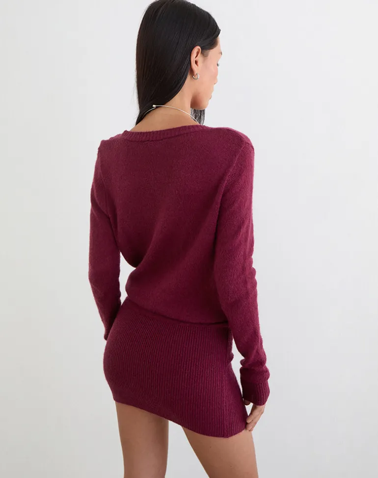 Junbi Wrap Mini Dress in Knit Wine