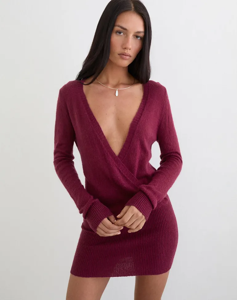 Junbi Wrap Mini Dress in Knit Wine