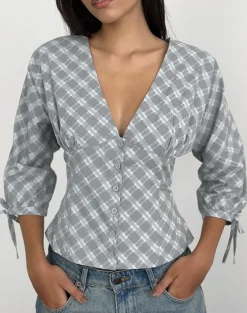 Kadeka Shirt in Poplin Oblique Check Grey