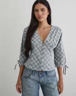 Kadeka Shirt in Poplin Oblique Check Grey