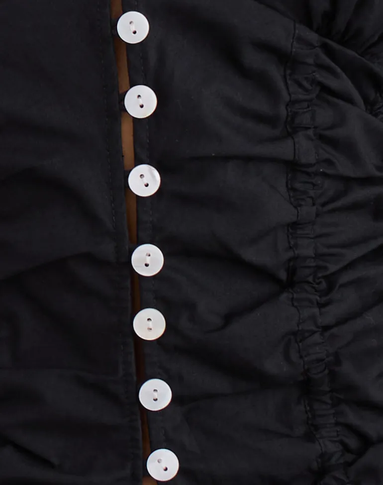 Kadek Fitted Plunge Blouse in Poplin Black