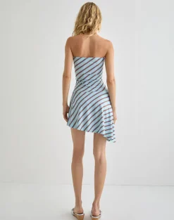 Kagari Mini Dress in Diagonal Stripe Light Blue
