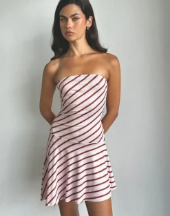 Kagari Mini Dress in Diagonal Stripe Pink