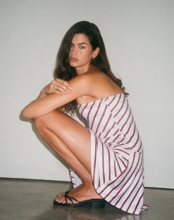 Kagari Mini Dress in Diagonal Stripe Pink