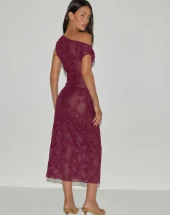 Kaido Midi Dress in Sequin Knit Burgundy