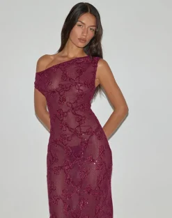 Kaido Midi Dress in Sequin Knit Burgundy