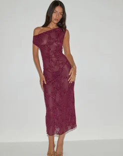 Kaido Midi Dress in Sequin Knit Burgundy