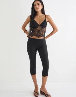 Kaika Plunge Cami Top in Eyelash Lace Black