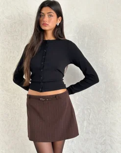 Kaimar Mini Skirt in Pinstripe Brown Tailoring