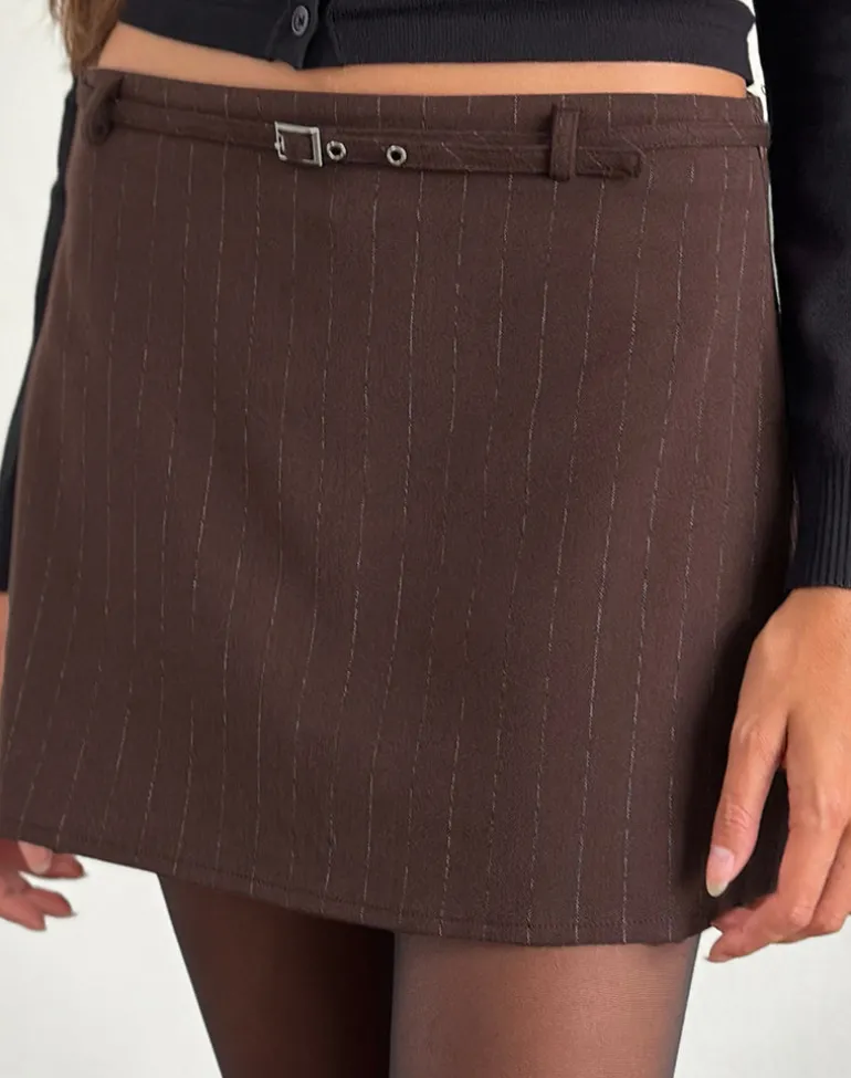 Kaimar Mini Skirt in Pinstripe Brown Tailoring